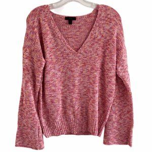 J.Crew Womens Pullover Sweater Medium Pink V-Neck LS Preppy Boho Chic Casual